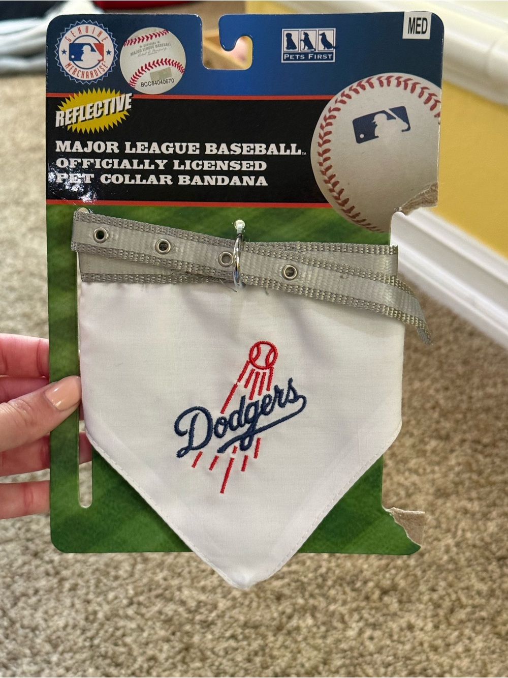 Genuine Merchandise Dodgers White Reflective Pet Collar Bandana